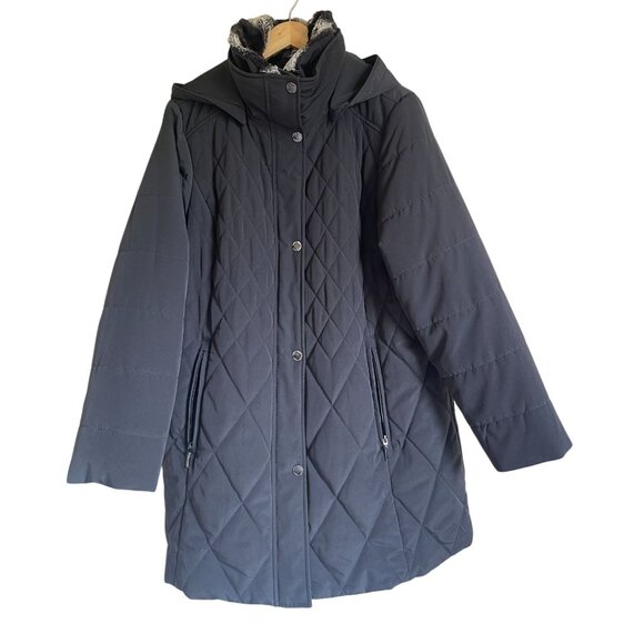 Croft & Barrow 1X Gray Quilted Faux Fur Trim Coat Hood Zip Pockets Soft Warm Coz - Picture 1 of 12